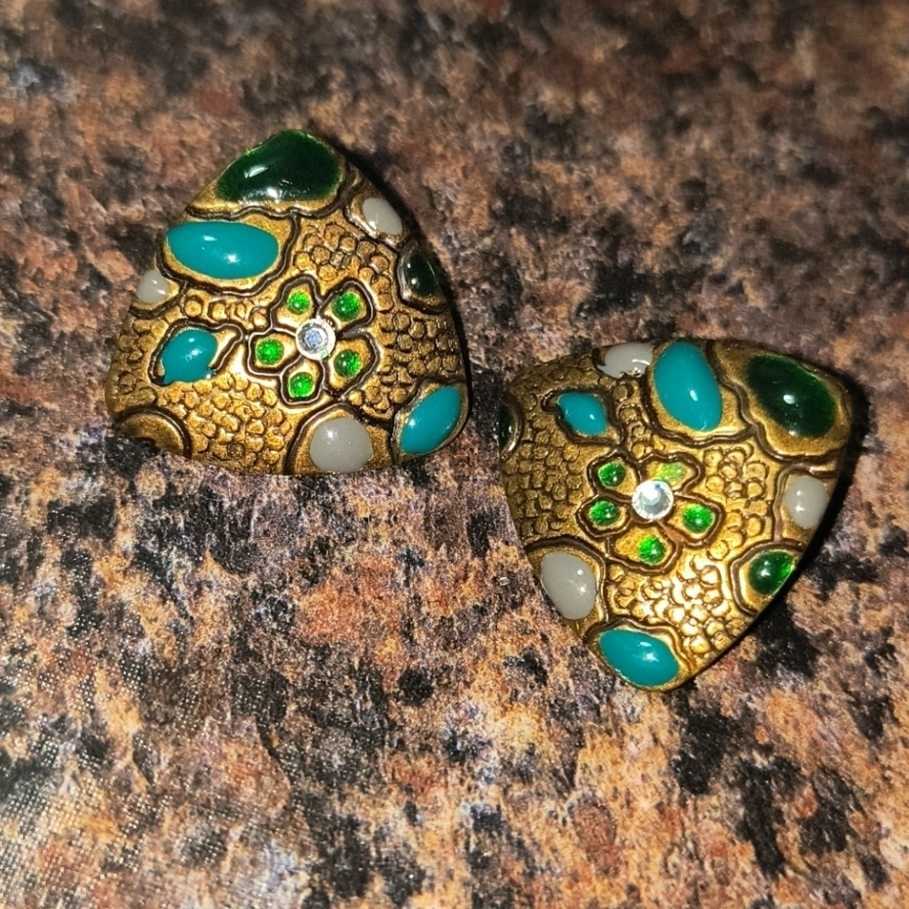 Elegant Gold and Green Triangle Earrings jewelry fashion vintage y2k